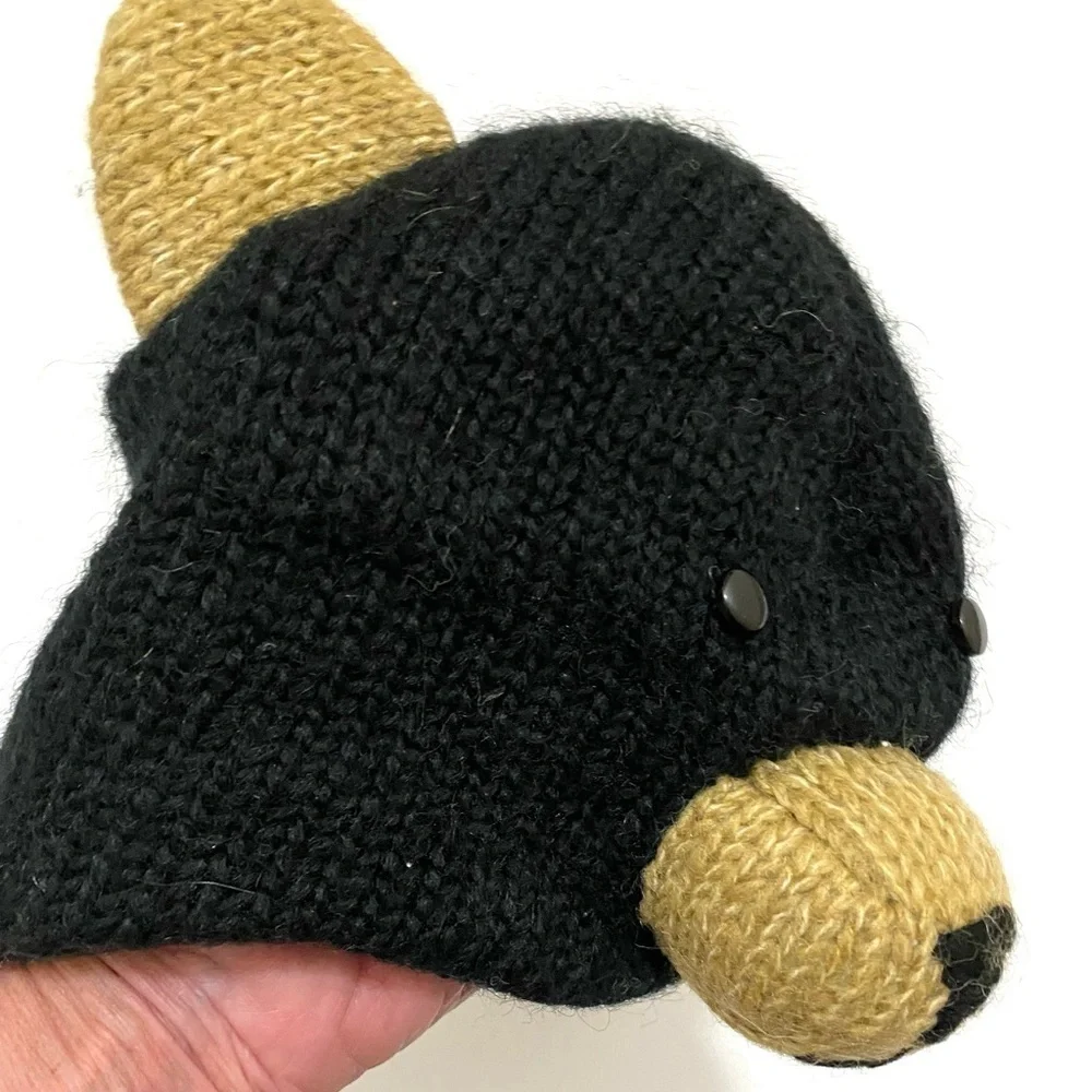 Delux Black Bear Knit Hat Wool/Nylon Fleece Lined Men/Women One Size